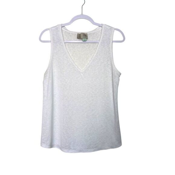 Saturday Sunday Anthropologie V Neck Slub Knit Tank Size L White Sleeveless - Picture 1 of 6